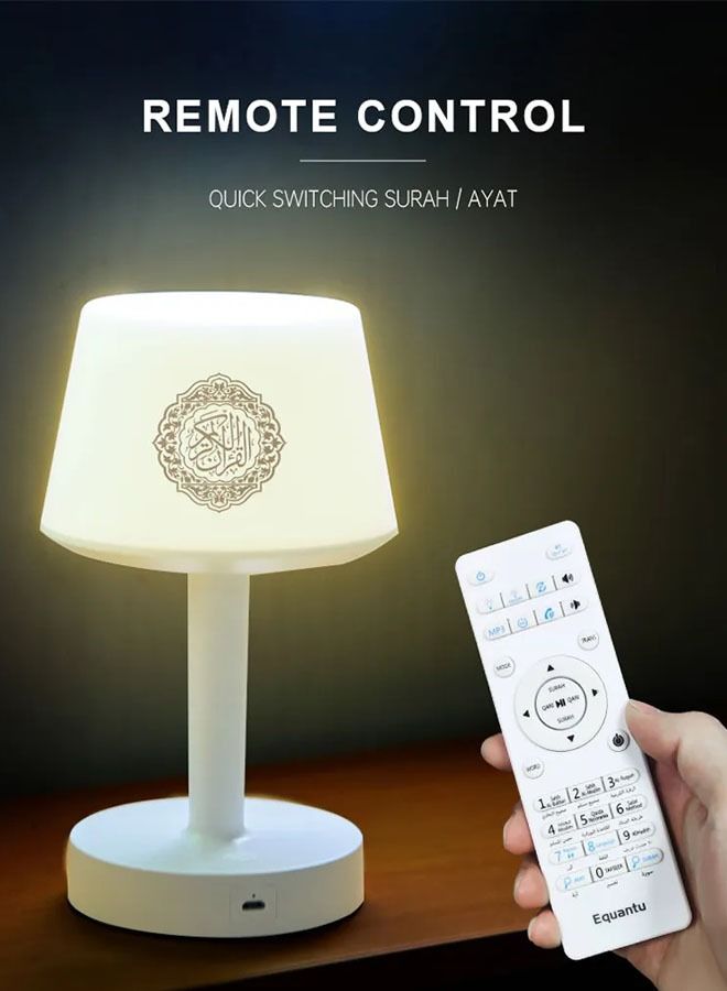 تلواح Qur’an Speaker Desk Lamp with Bluetooth, Touch LED Light, 7-Color Night Lamp, 8GB Storage, Multiple Reciters & Translations, USB Rechargeable Table Light - Image 4